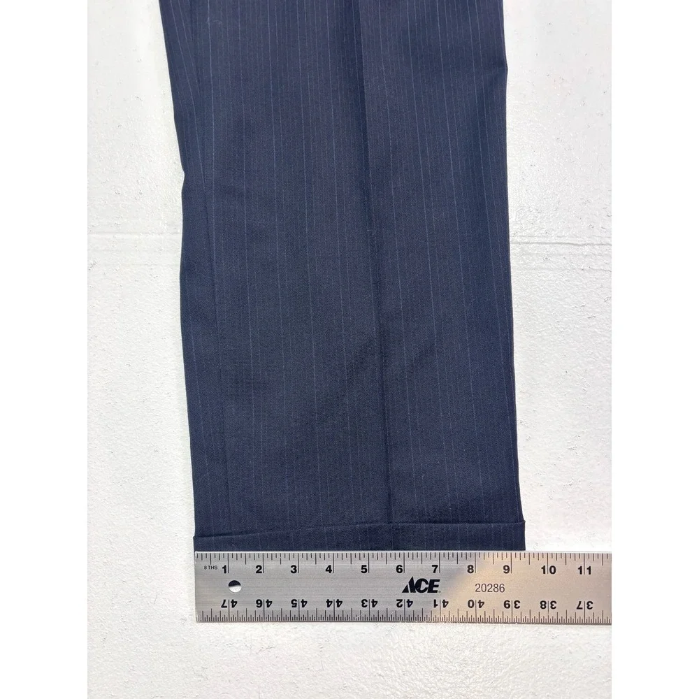 vtg Hickey Freeman 41R 42R 36x30 Navy Blue Stripe 2pc Pant Suit USA Flannel Wool